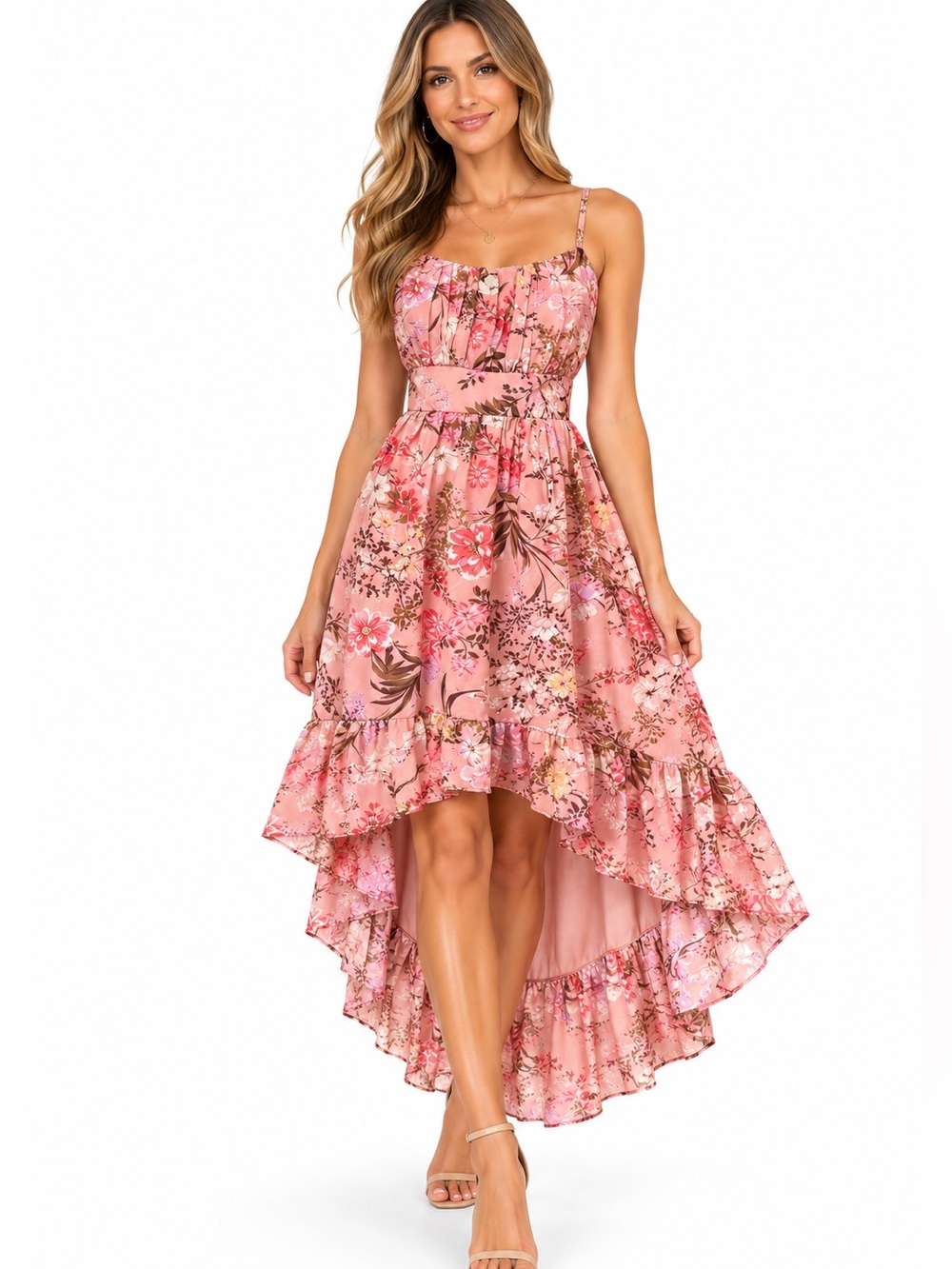 NWT AS U WISH Floral High Low Maxi Dress Open Back Tie Pink XL